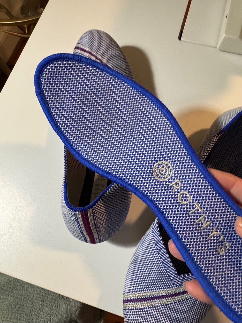 Rothy's Blue Knit Flats, retired style with Reflective Red Stripe, EUC, size 9 - Picture 7 of 10